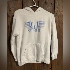 Messi Youth XL Graphic Hoodie White Blue Logo Pullover Sweatshirt